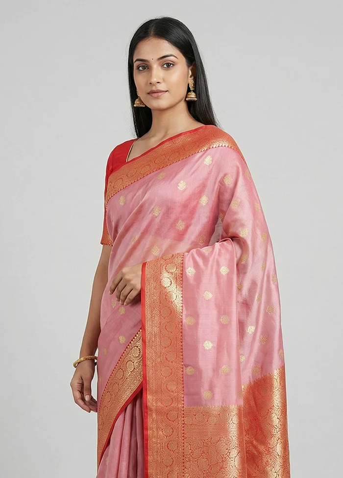 Pink Tissue Silk Saree With Blouse Piece - Image 2