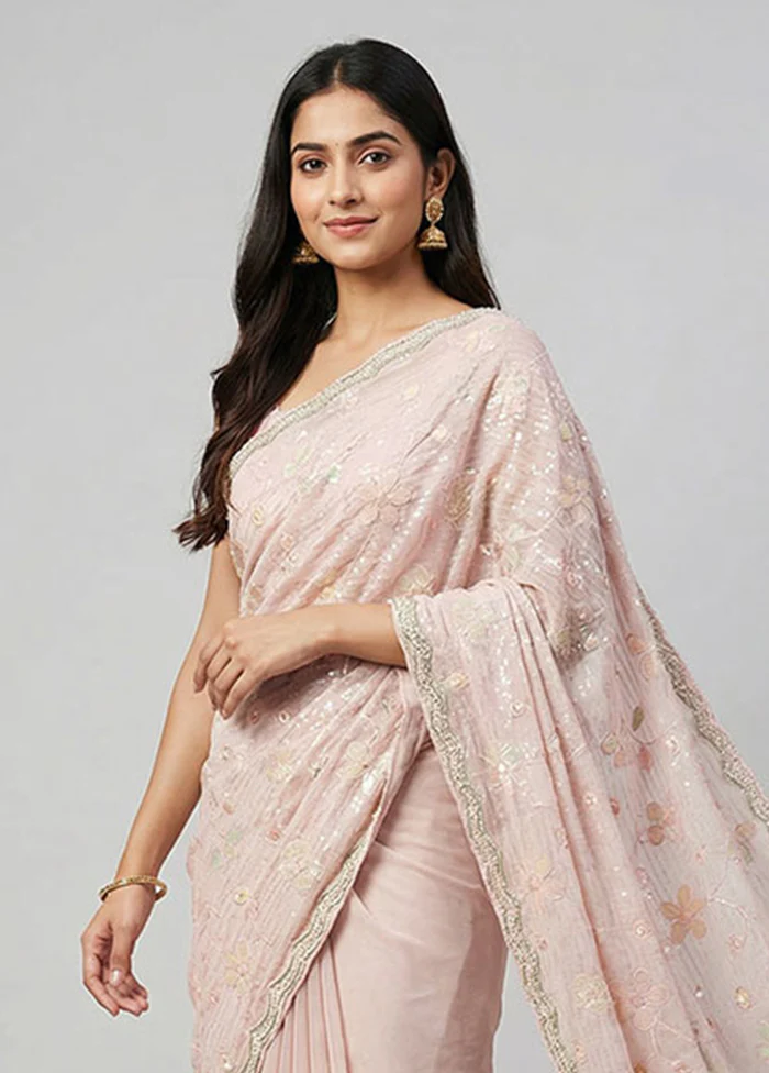 Pink Tissue Silk Saree With Blouse Piece - Image 2