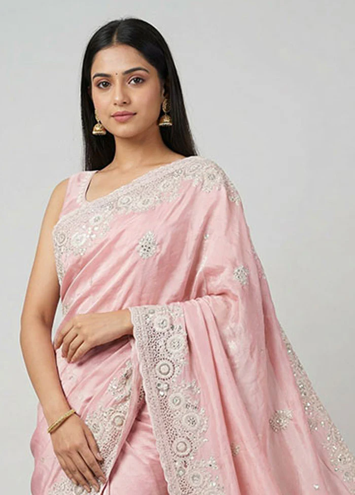 Pink Tissue Silk Saree With Blouse Piece - Image 2