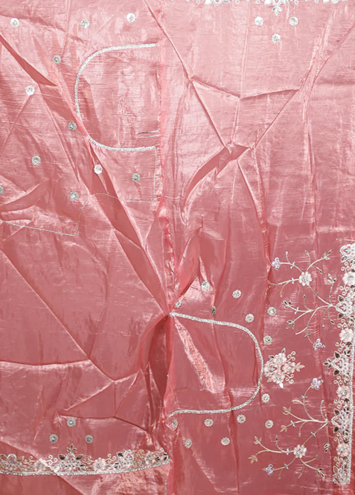 Pink Tissue Silk Saree With Blouse Piece - Image 5