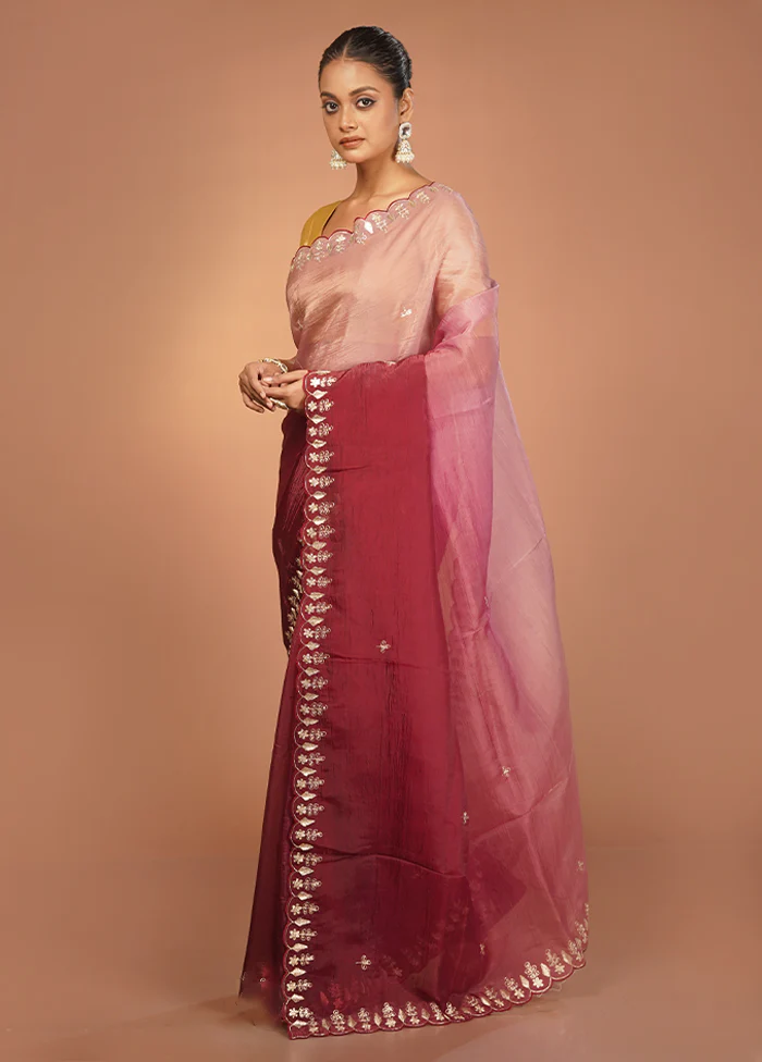 Pink Tissue Silk Saree With Blouse Piece - Image 4