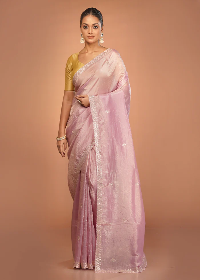 Pink Tissue Silk Saree With Blouse Piece - Image 2