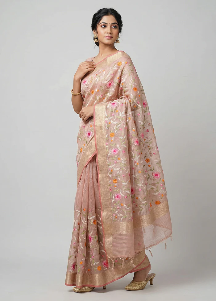 Pink Tissue Silk Saree With Blouse Piece