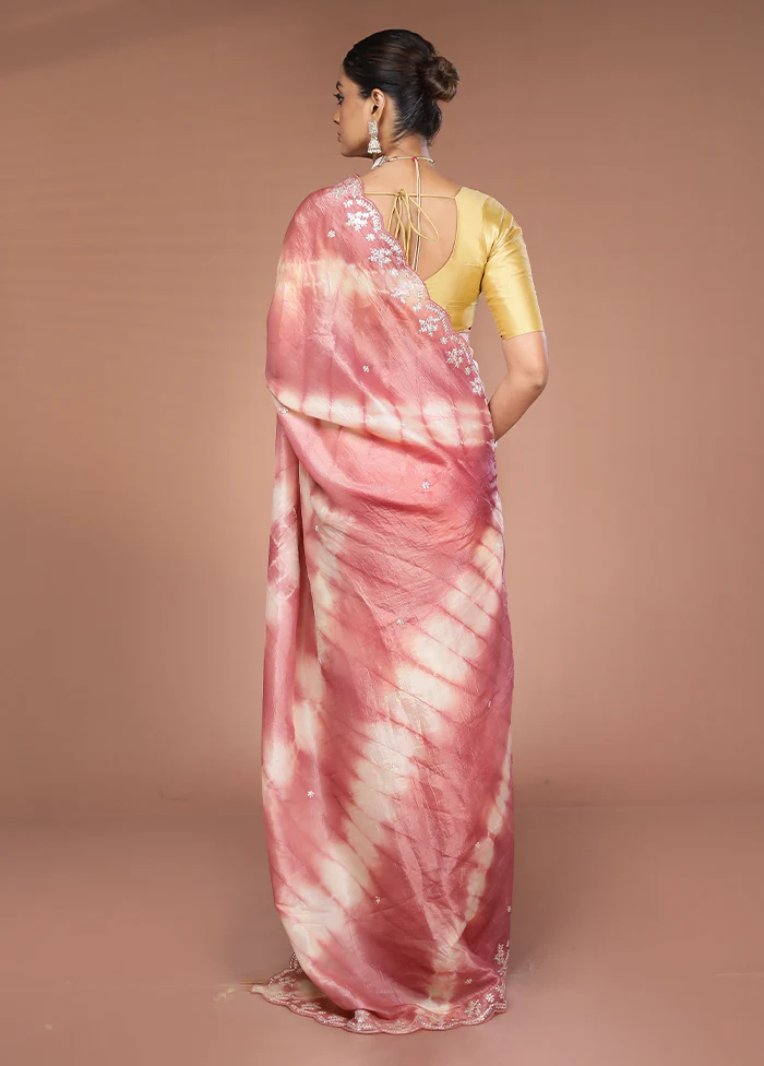 Pink Tissue Silk Saree With Blouse Piece - Image 3