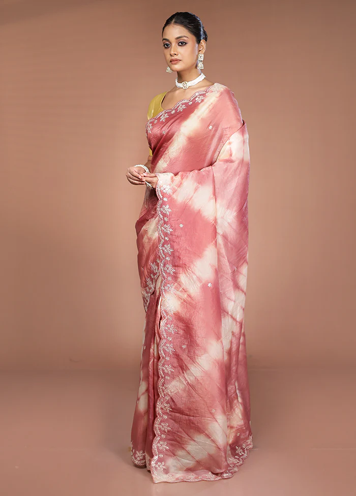 Pink Tissue Silk Saree With Blouse Piece - Image 4