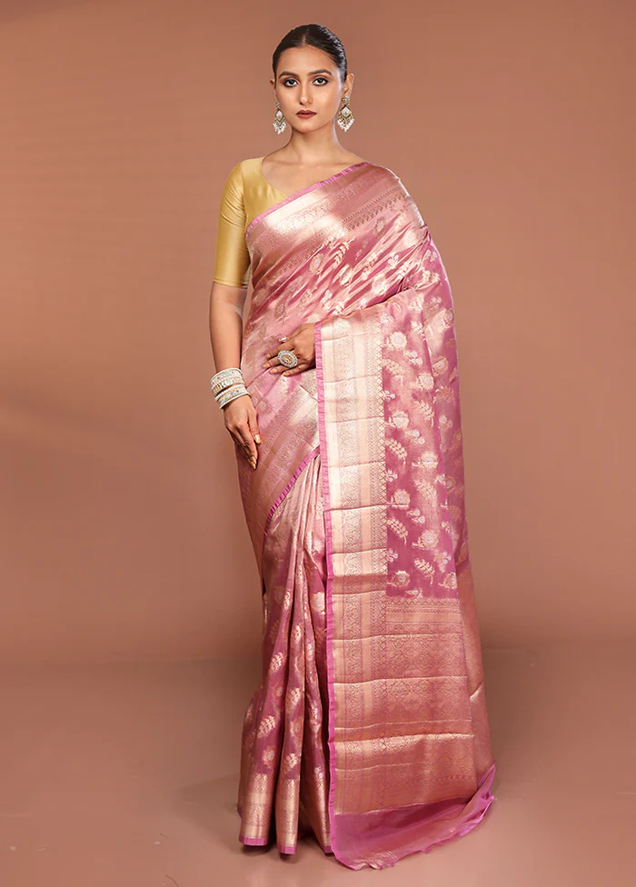 Pink Tissue Silk Saree With Blouse Piece - Image 2