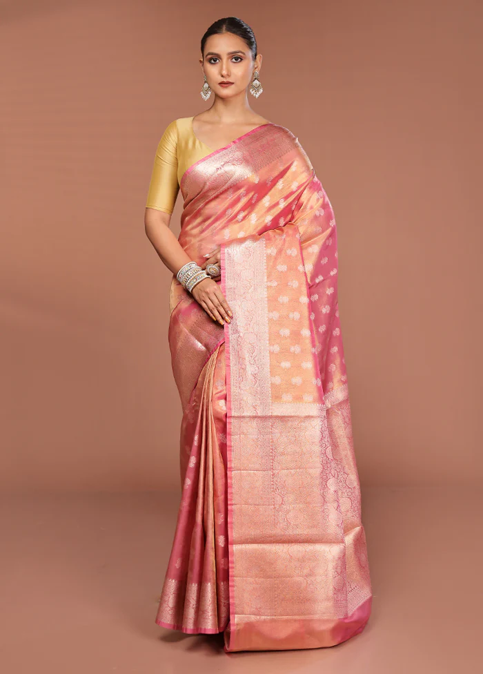 Pink Tissue Silk Saree With Blouse Piece - Image 2