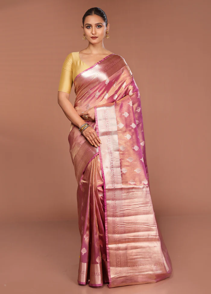Pink Tissue Silk Saree With Blouse Piece - Image 2