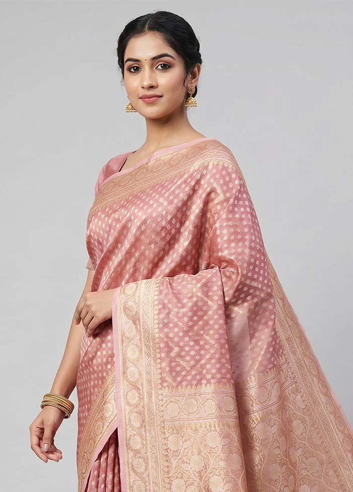 Pink Tissue Silk Saree With Blouse Piece - Image 2