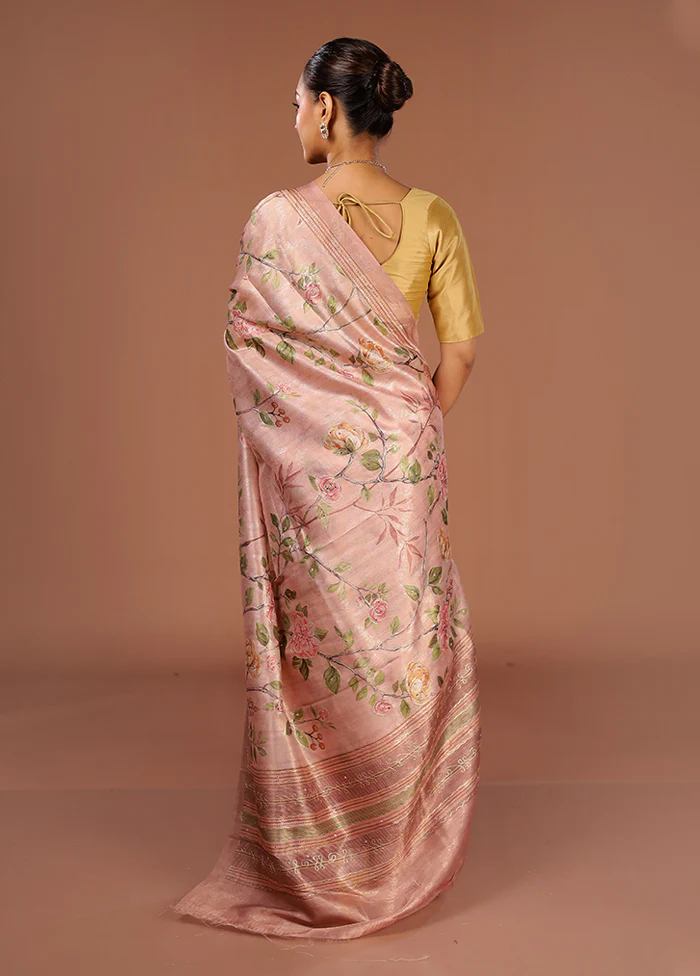 Pink Tissue Silk Saree With Blouse Piece - Image 3