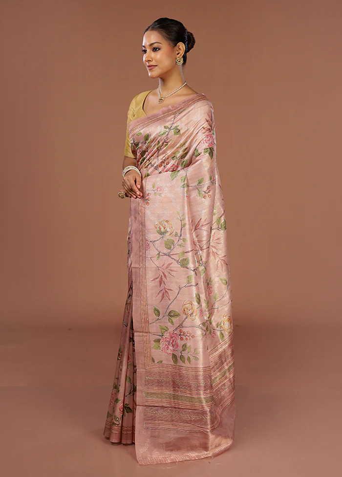 Pink Tissue Silk Saree With Blouse Piece - Image 4