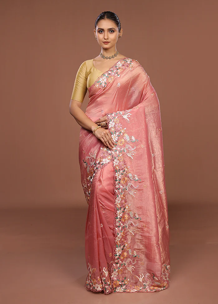 Pink Tissue Silk Saree With Blouse Piece - Image 2