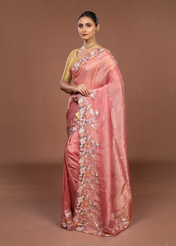 Pink Tissue Silk Saree With Blouse Piece - Image 4