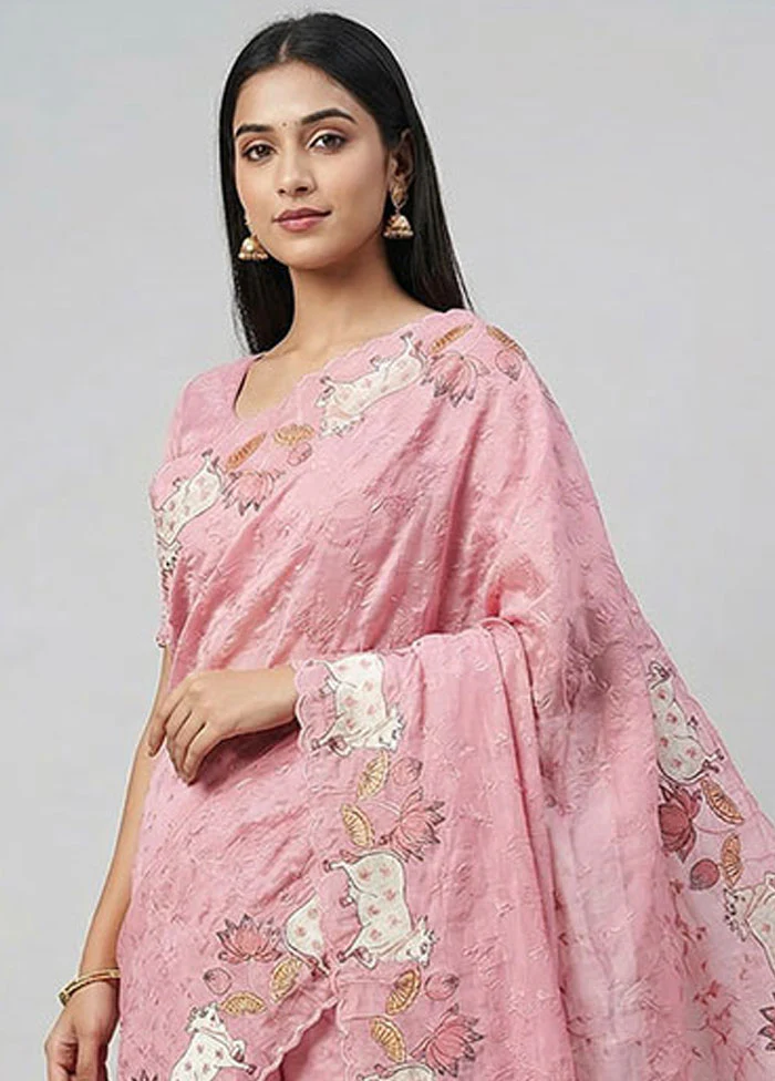 Pink Tissue Silk Saree With Blouse Piece - Image 2