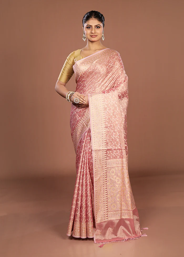Pink Tissue Silk Saree With Blouse Piece - Image 2