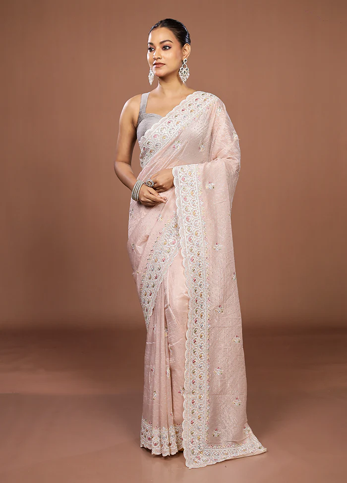 Pink Tissue Silk Saree With Blouse Piece - Image 2