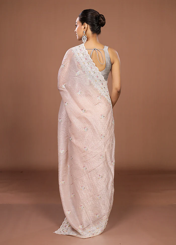 Pink Tissue Silk Saree With Blouse Piece - Image 3