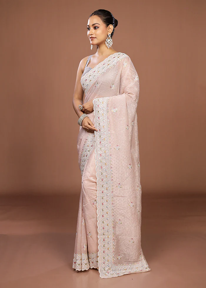 Pink Tissue Silk Saree With Blouse Piece - Image 4