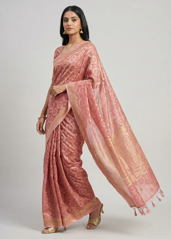 Pink Tissue Silk Saree With Blouse Piece