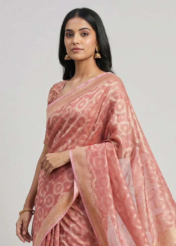Pink Tissue Silk Saree With Blouse Piece - Image 2