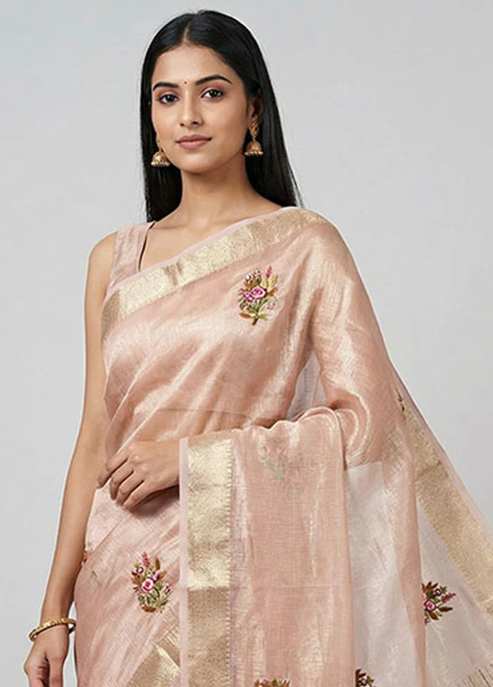 Pink Tissue Silk Saree With Blouse Piece - Image 2