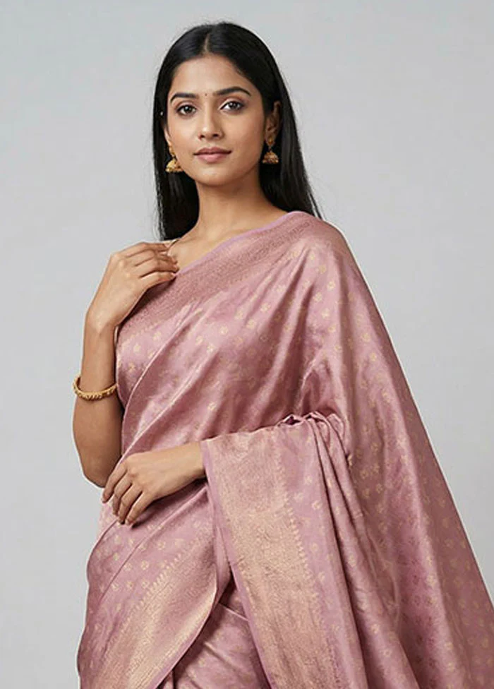Pink Tissue Silk Saree With Blouse Piece - Image 2