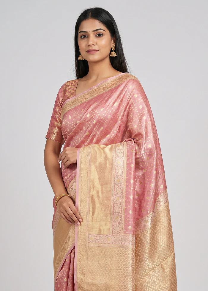 Pink Tissue Silk Saree With Blouse Piece - Image 2