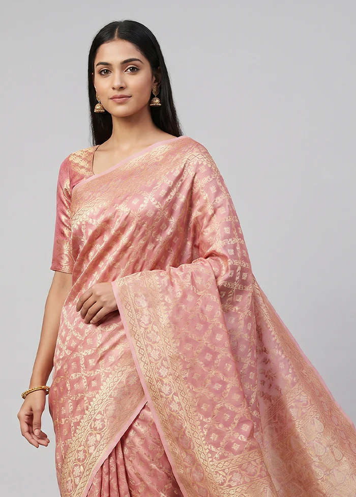 Pink Tissue Silk Saree With Blouse Piece - Image 2