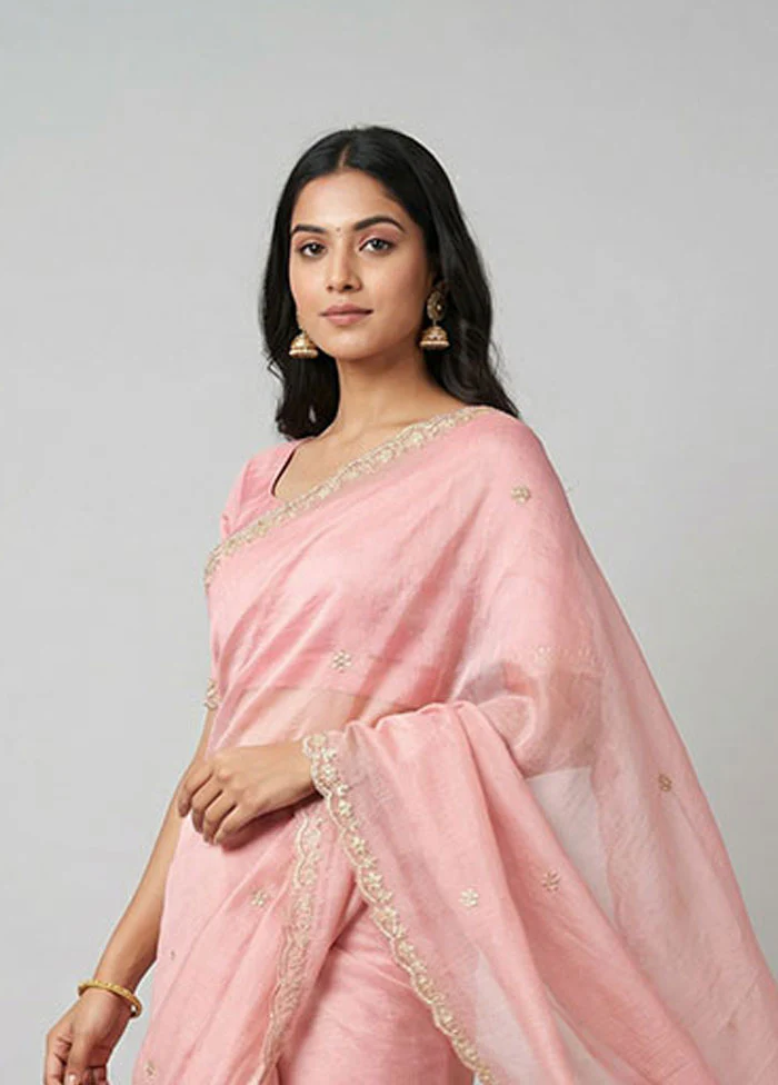 Pink Tissue Silk Saree With Blouse Piece - Image 2
