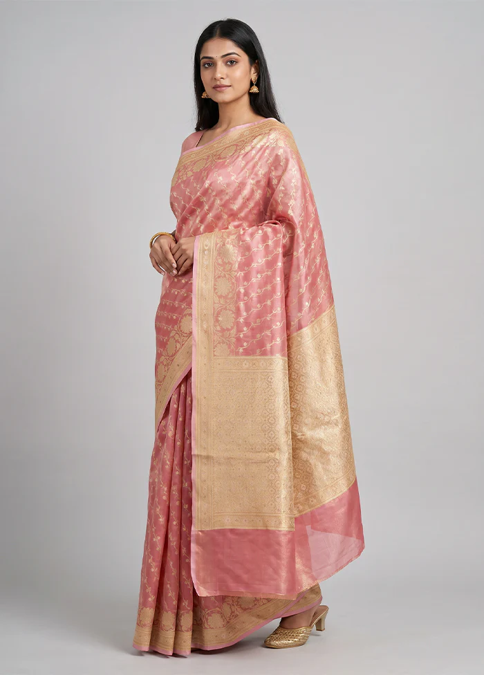 Pink Tissue Silk Saree With Blouse Piece