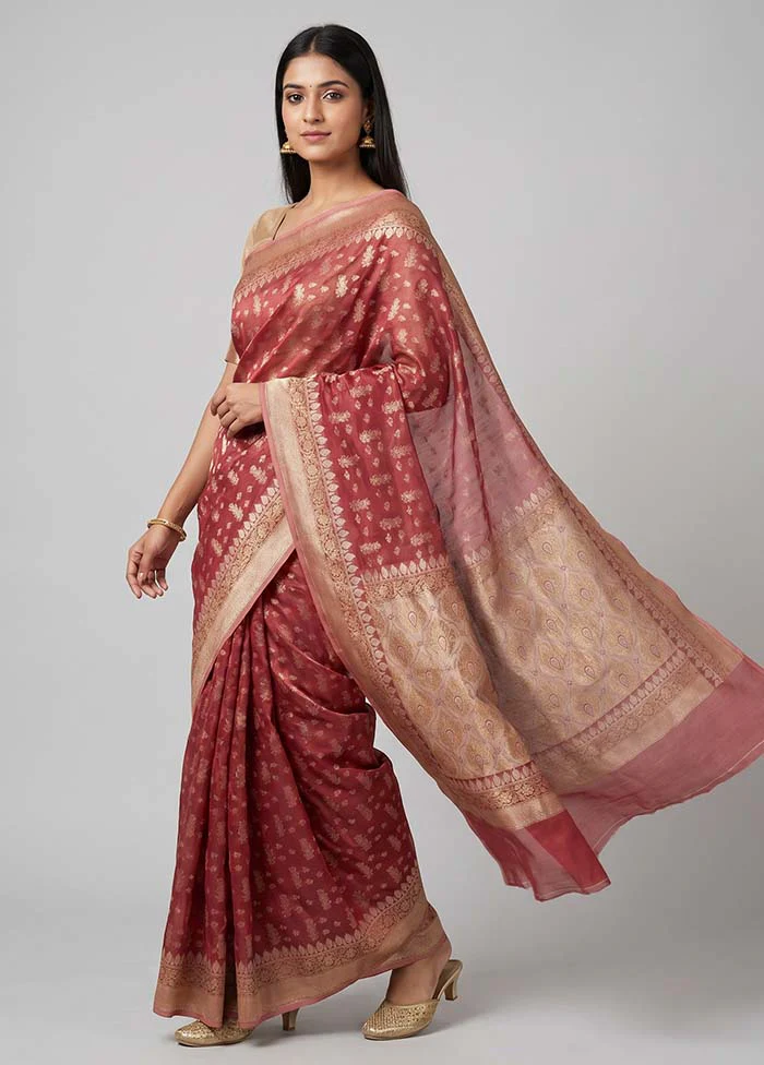 Pink Tissue Silk Saree With Blouse Piece