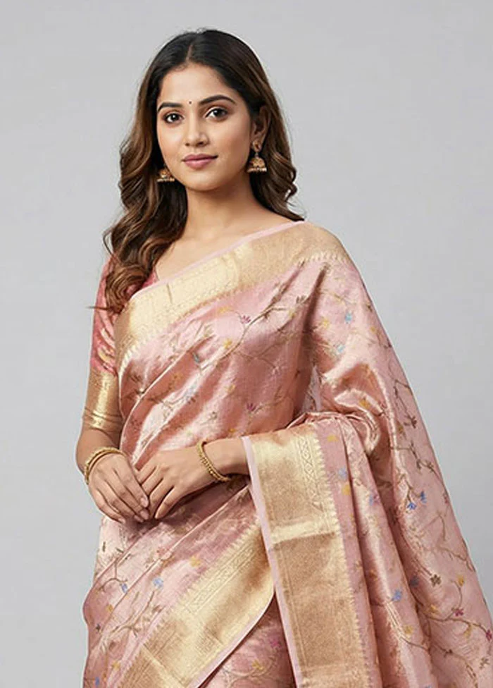 Pink Tissue Silk Saree With Blouse Piece - Image 2