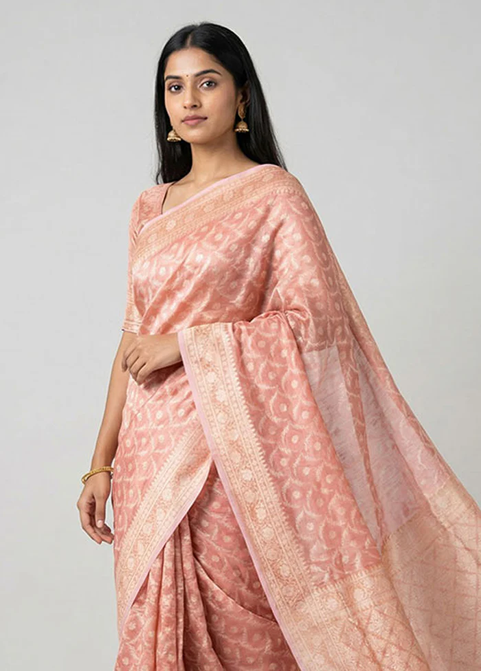 Pink Tissue Silk Saree With Blouse Piece - Image 2