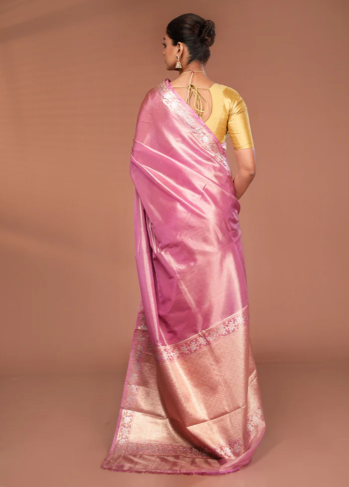 Pink Tissue Silk Saree With Blouse Piece - Image 3