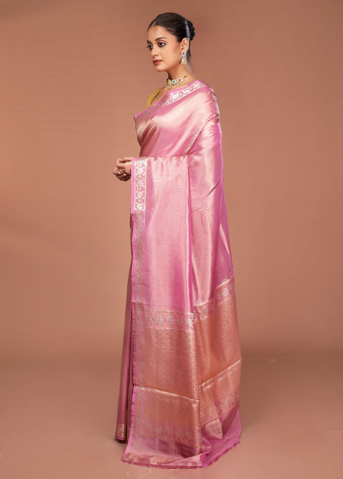 Pink Tissue Silk Saree With Blouse Piece - Image 4
