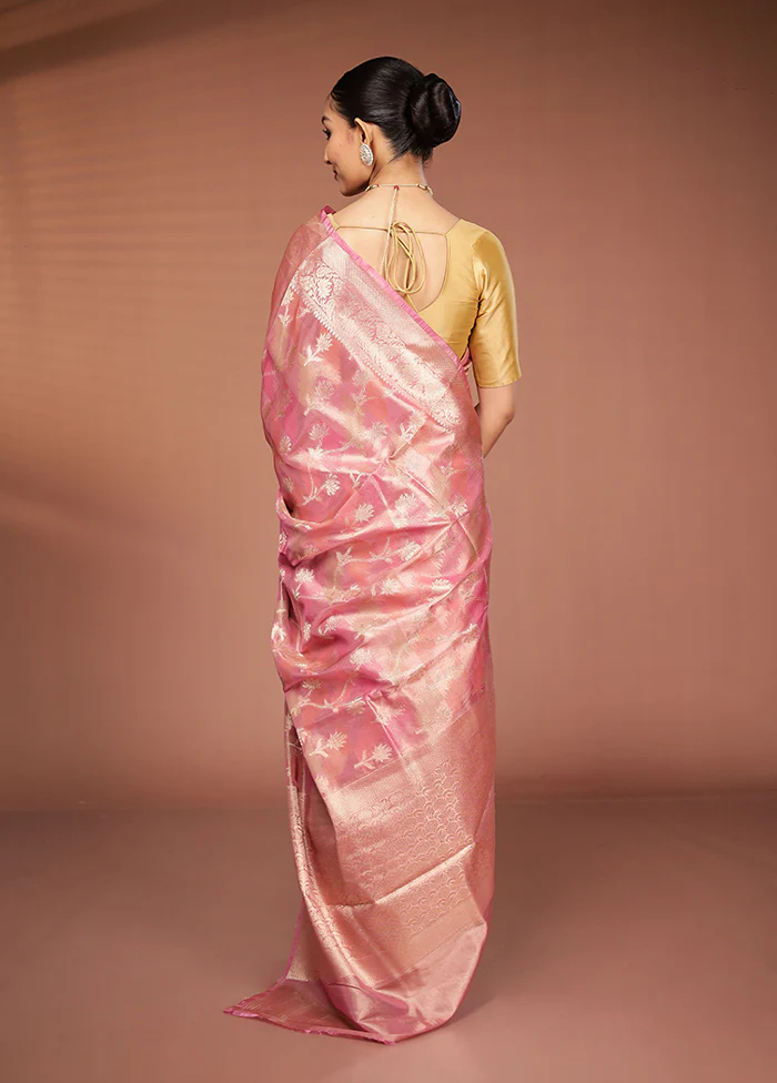 Peach Tissue Silk Saree With Blouse Piece - Image 3