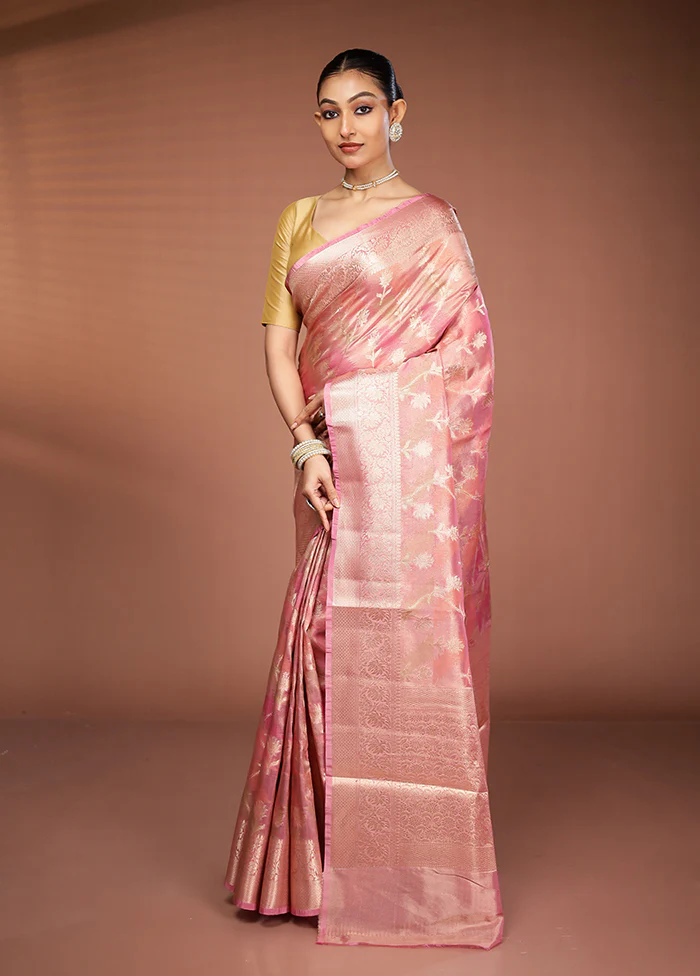 Peach Tissue Silk Saree With Blouse Piece - Image 4