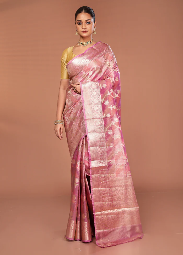 Pink Tissue Silk Saree With Blouse Piece - Image 2