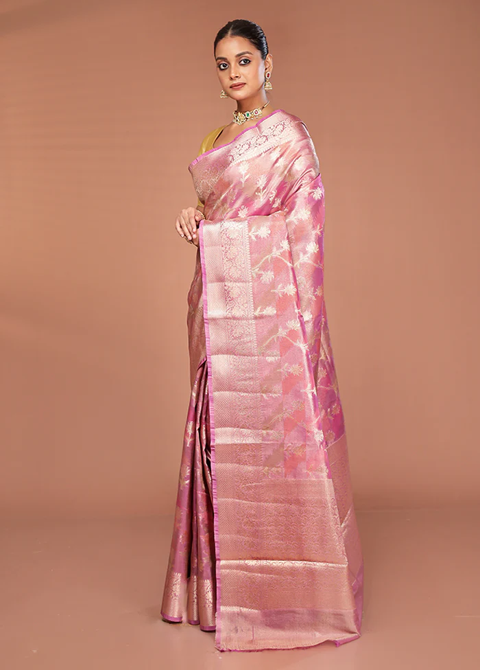 Pink Tissue Silk Saree With Blouse Piece - Image 4