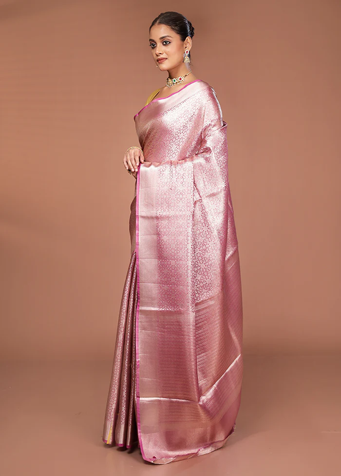 Pink Tissue Silk Saree With Blouse Piece - Image 4