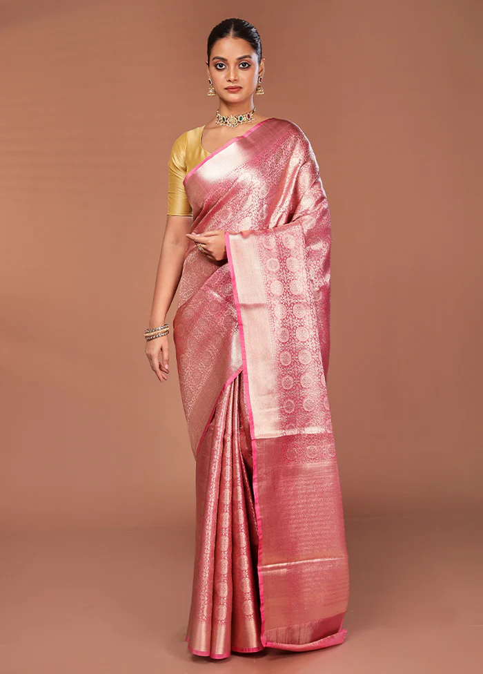 Pink Tissue Silk Saree With Blouse Piece - Image 2