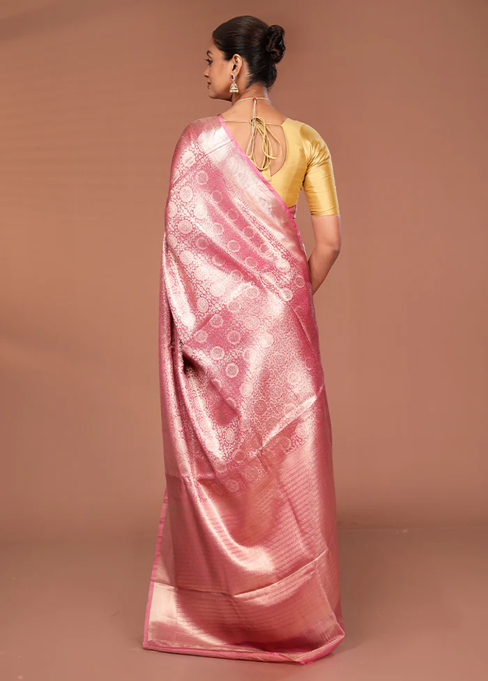 Pink Tissue Silk Saree With Blouse Piece - Image 3