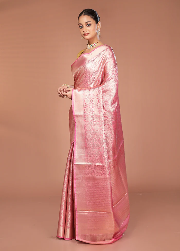 Pink Tissue Silk Saree With Blouse Piece - Image 4