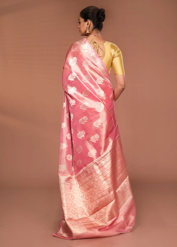 Pink Tissue Silk Saree With Blouse Piece - Image 3
