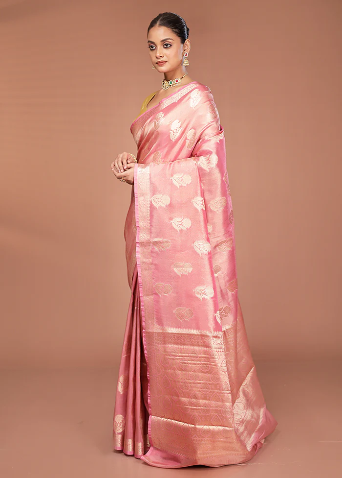 Pink Tissue Silk Saree With Blouse Piece - Image 4