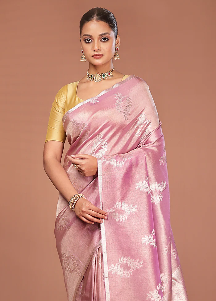 Pink Tissue Silk Saree With Blouse Piece