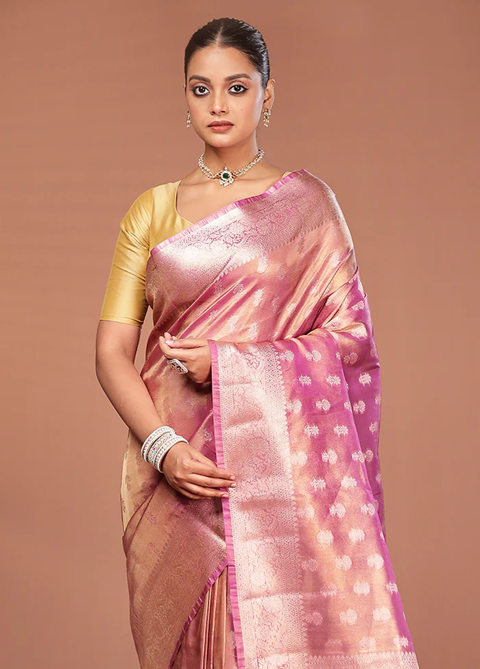 Pink Tissue Silk Saree With Blouse Piece