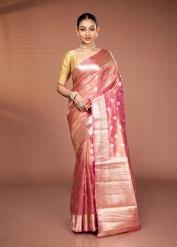 Pink Tissue Silk Saree With Blouse Piece - Image 2