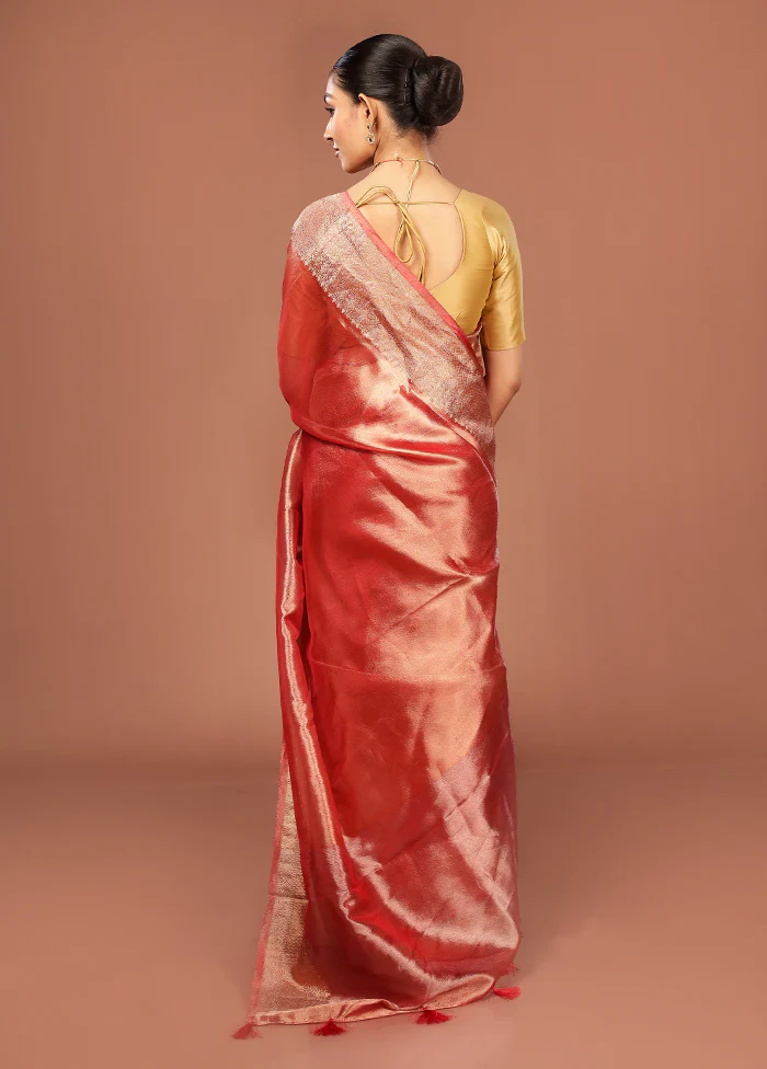 Pink Tissue Silk Saree With Blouse Piece - Image 3