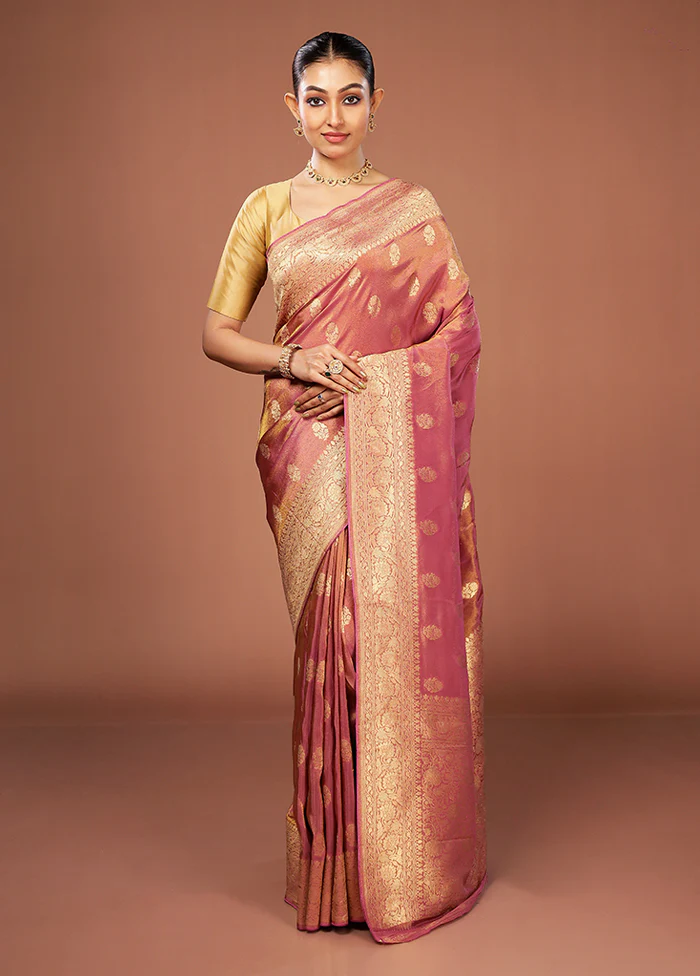 Pink Tissue Silk Saree With Blouse Piece - Image 2